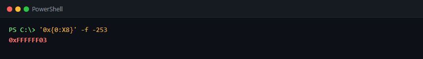 -253 converted to an unsigned 32-bit hex value, showing 0xFFFFFF03